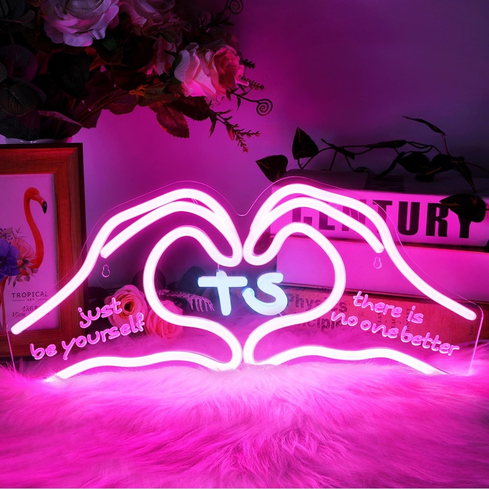NWT Heart Hands Neon Sign Light Pink LED Wall Decor 15.7”